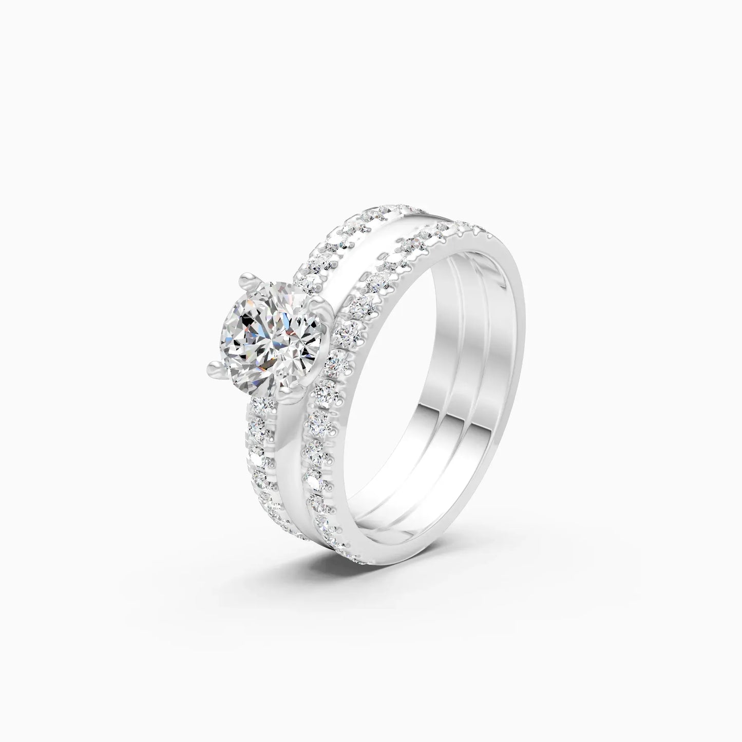 Glamor Double Line Solitare Diamond Engagement Ring