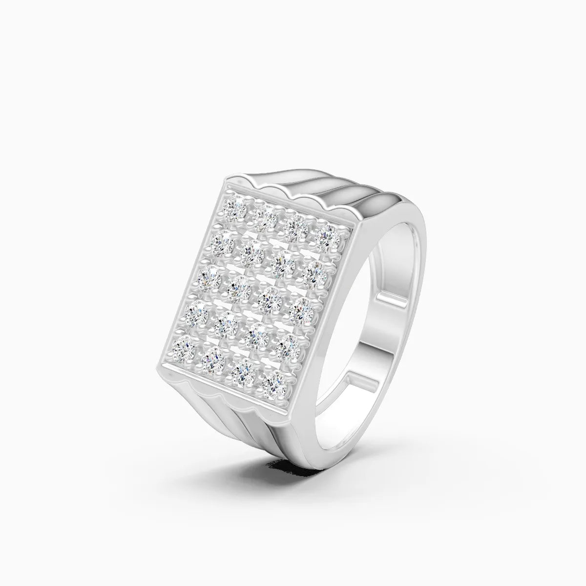 Square Grid-Set Diamond Geometric Power Lab Grown Diamond Ring