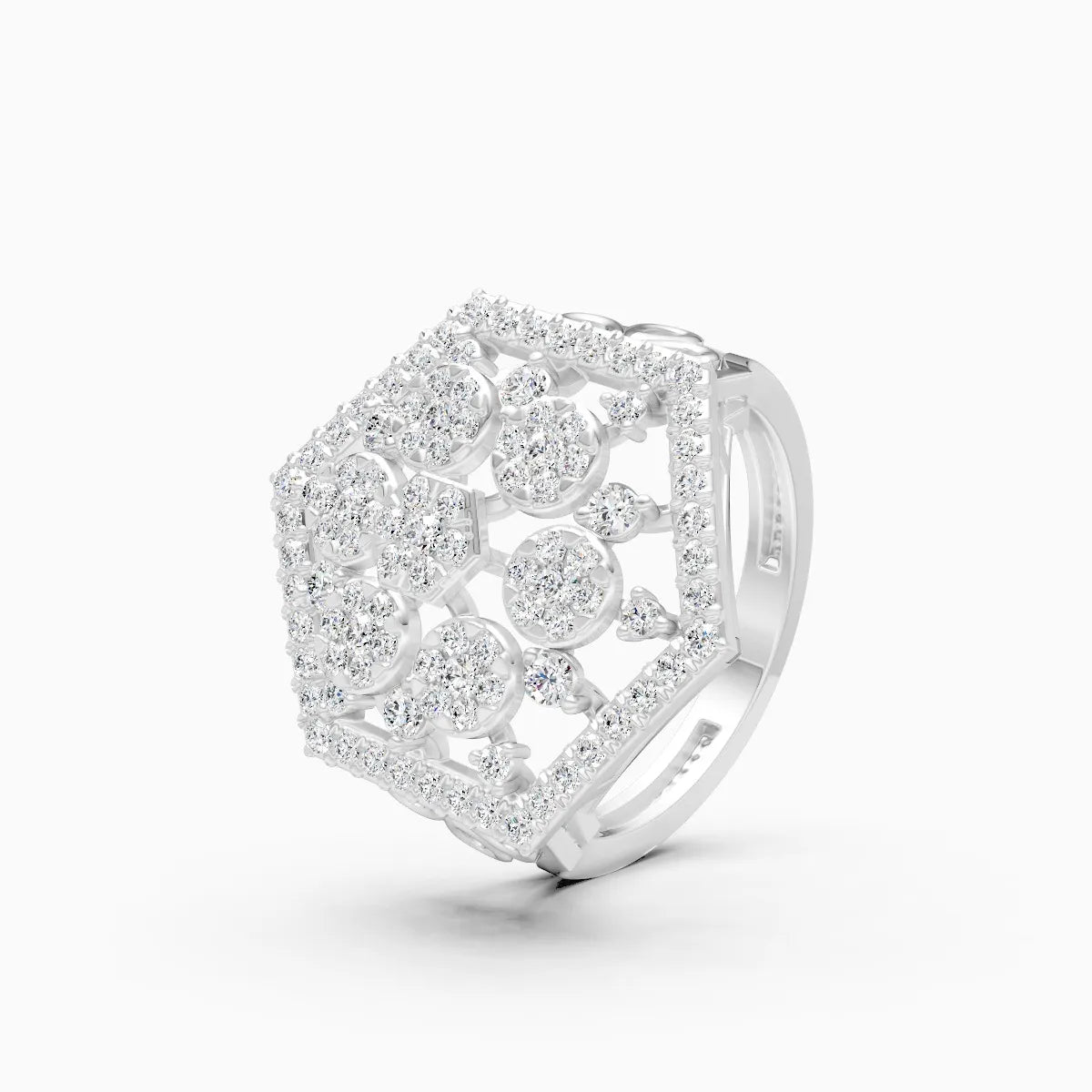 Regal Hexagon Cluster Lab Diamond Wedding Ring
