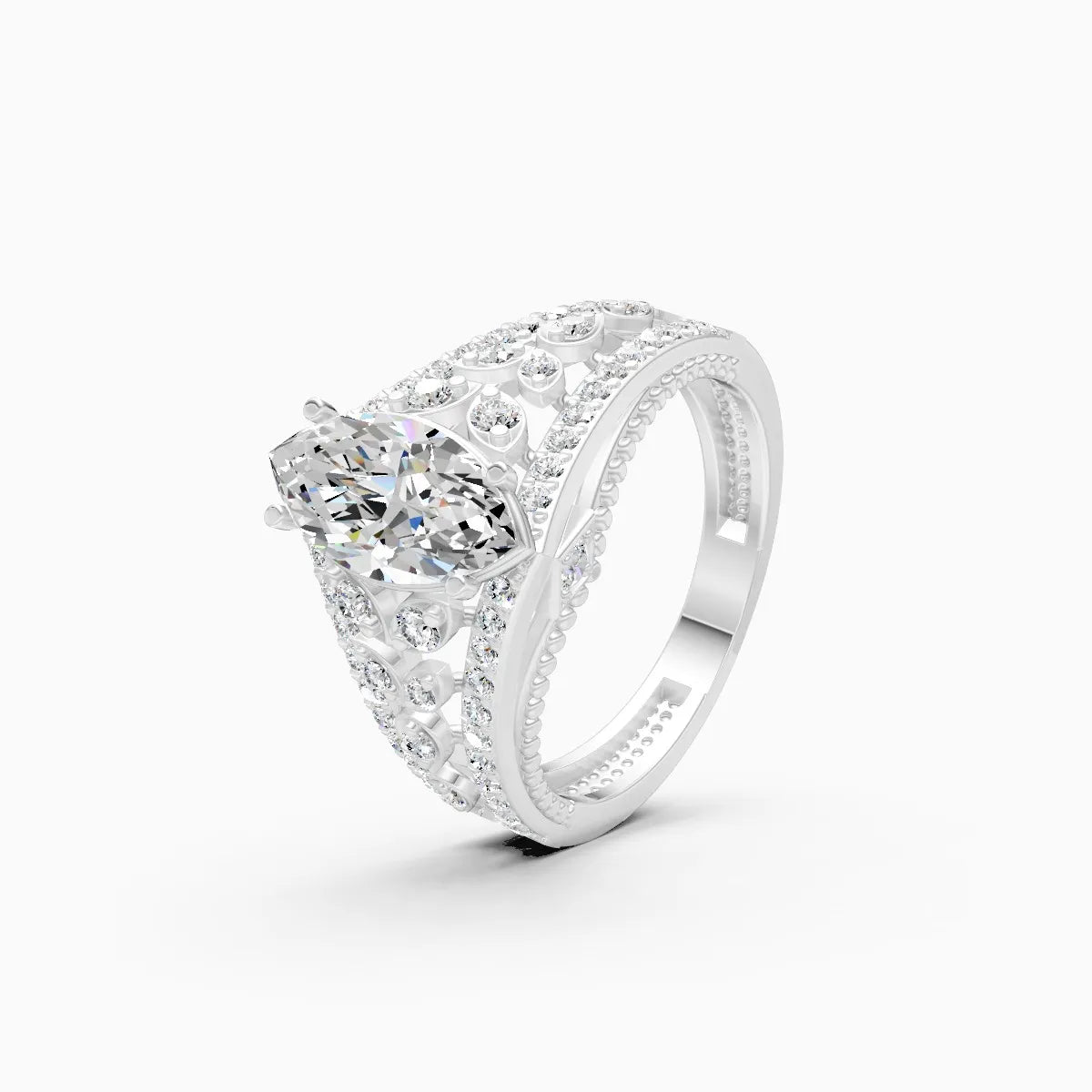 Bold Marquise and Round Diamond Halo Ring