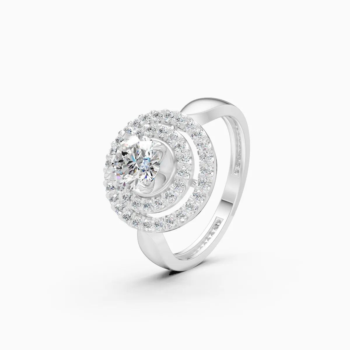 Round Crowned Eleganc Double Halo Round Solitaire Ring