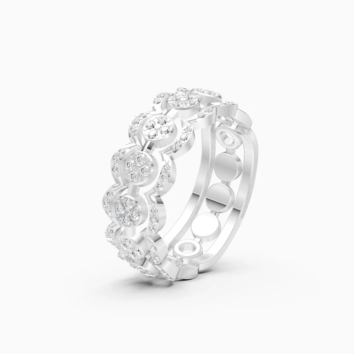 Round Brilliant Cluster Double Halo Artistic Floral Design