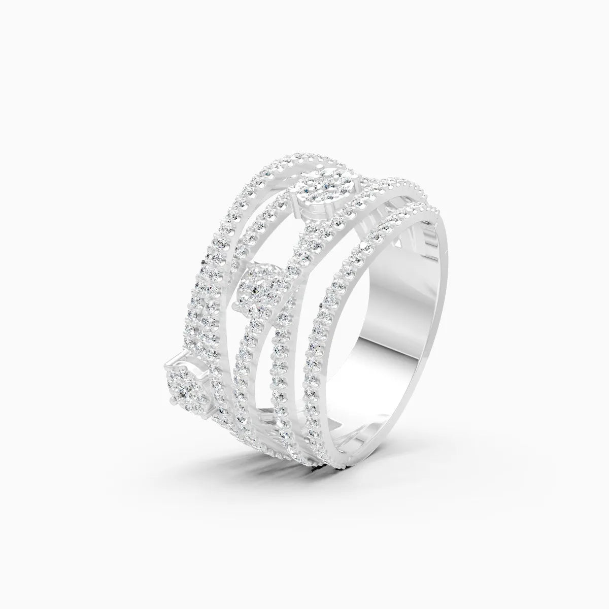 Bold Clustered Multi-Layer Halo Diamond Ring