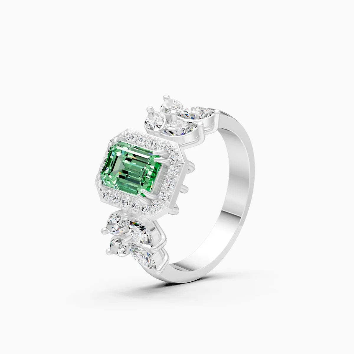 Green Emerald Side Marquise Lab Grown Diamond Ring