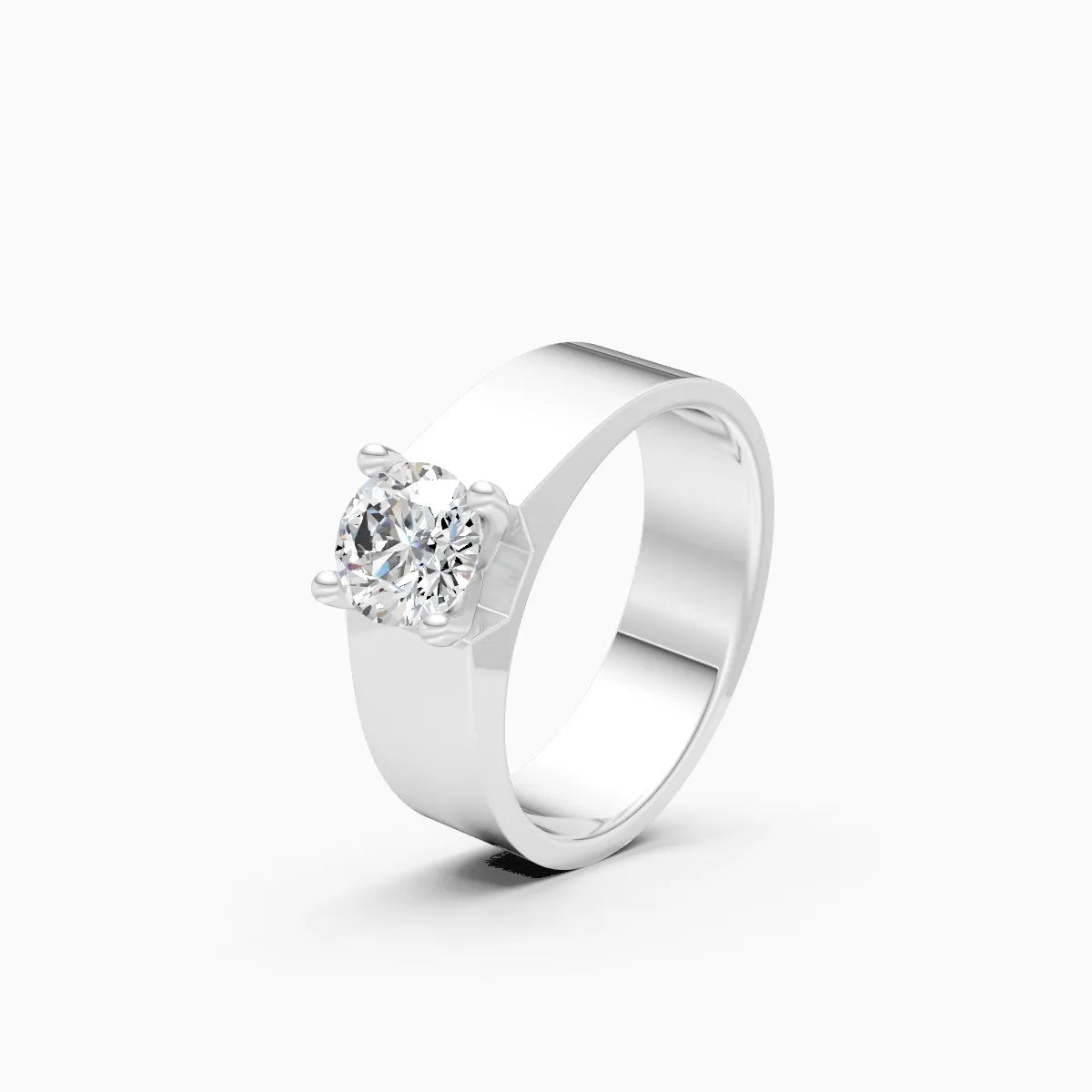 Bold Solitaire Center Stone Men’s Broad Band Ring