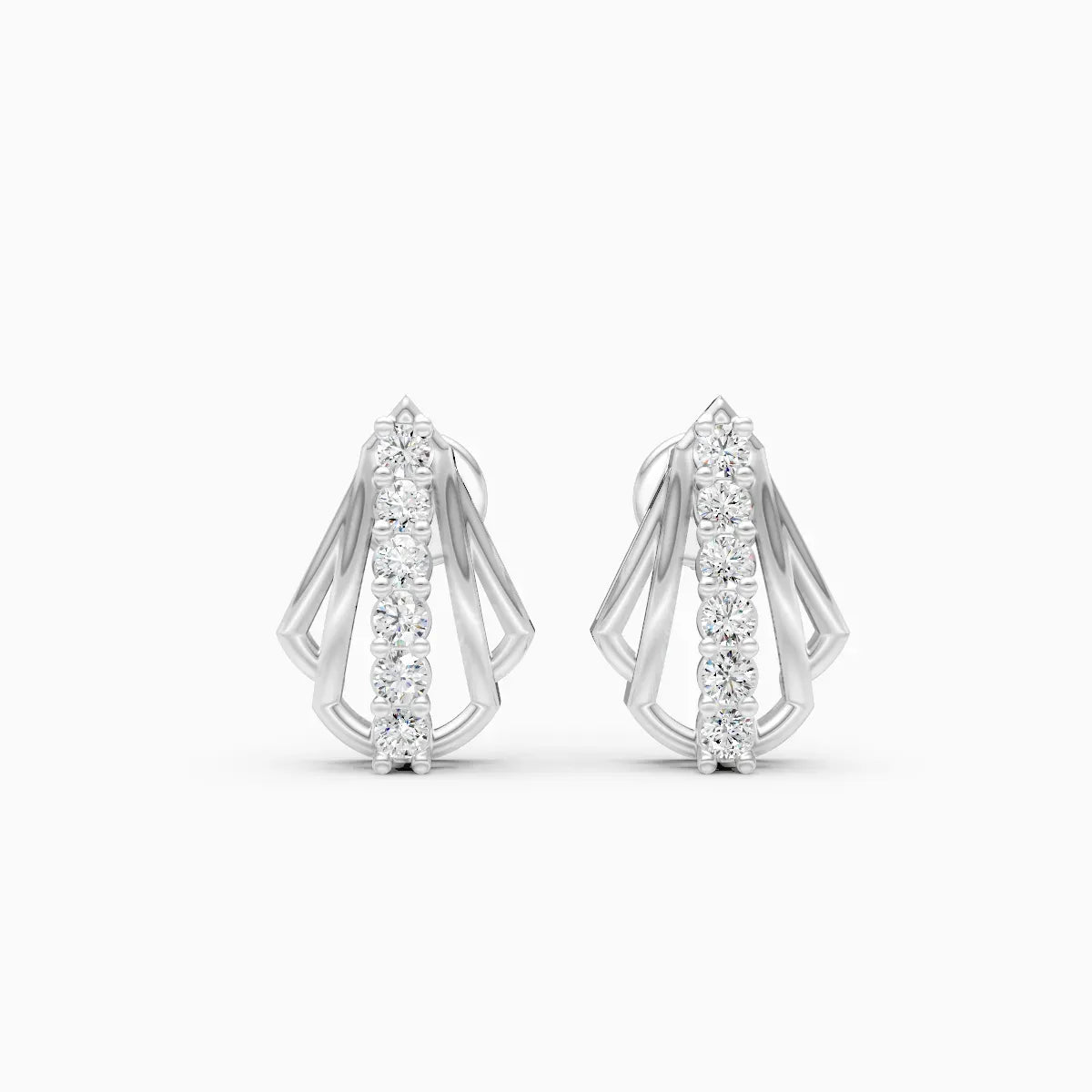 Art Deco Fan Shell Seven Diamond Bar Stud Earrings