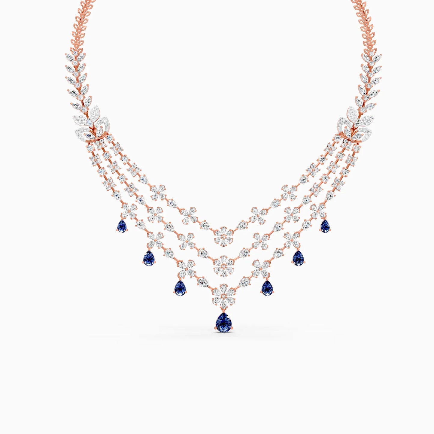 Designer Triple Layered Lab Diamond Necklace Set