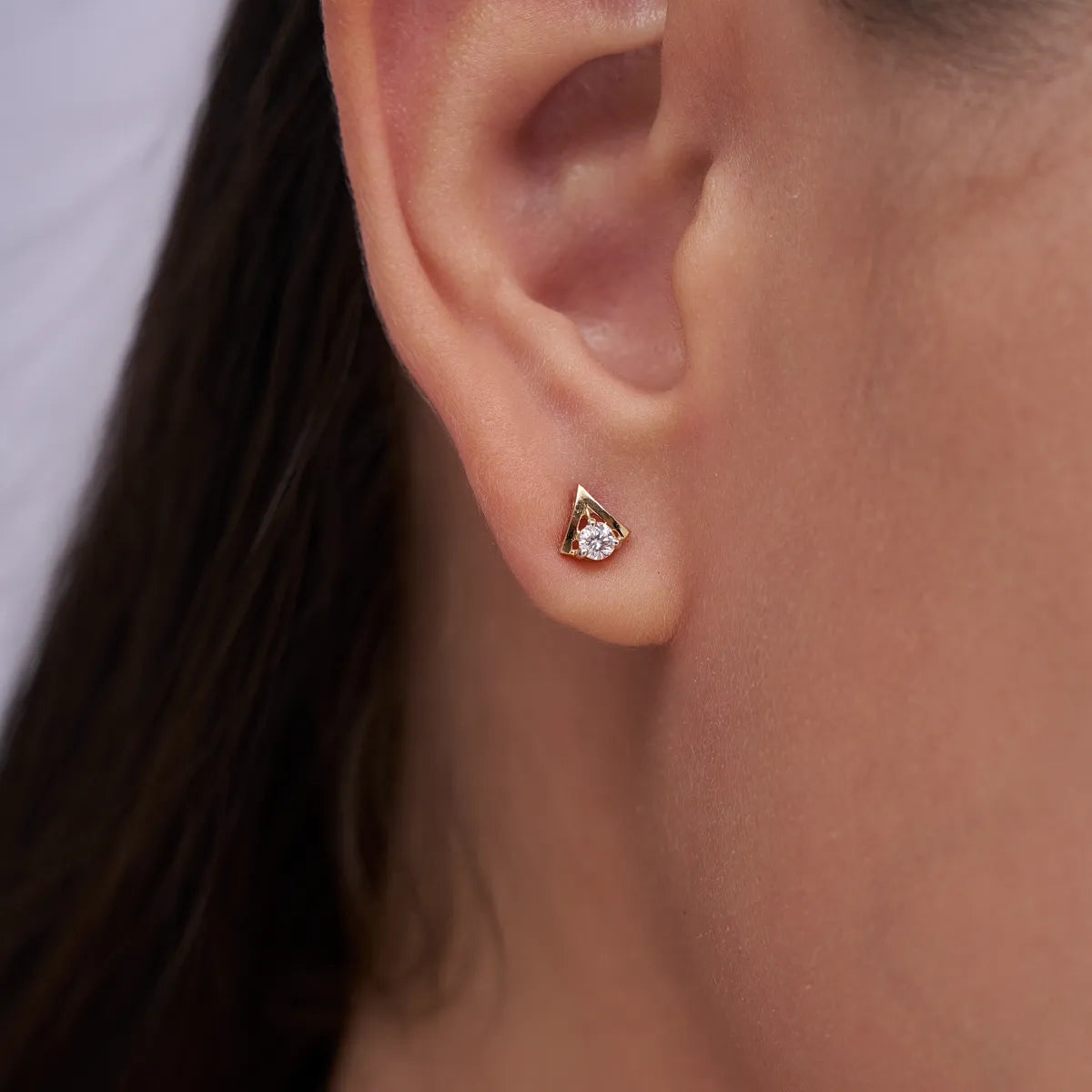 Chevron Crown Solitaire Diamond Stud Earrings
