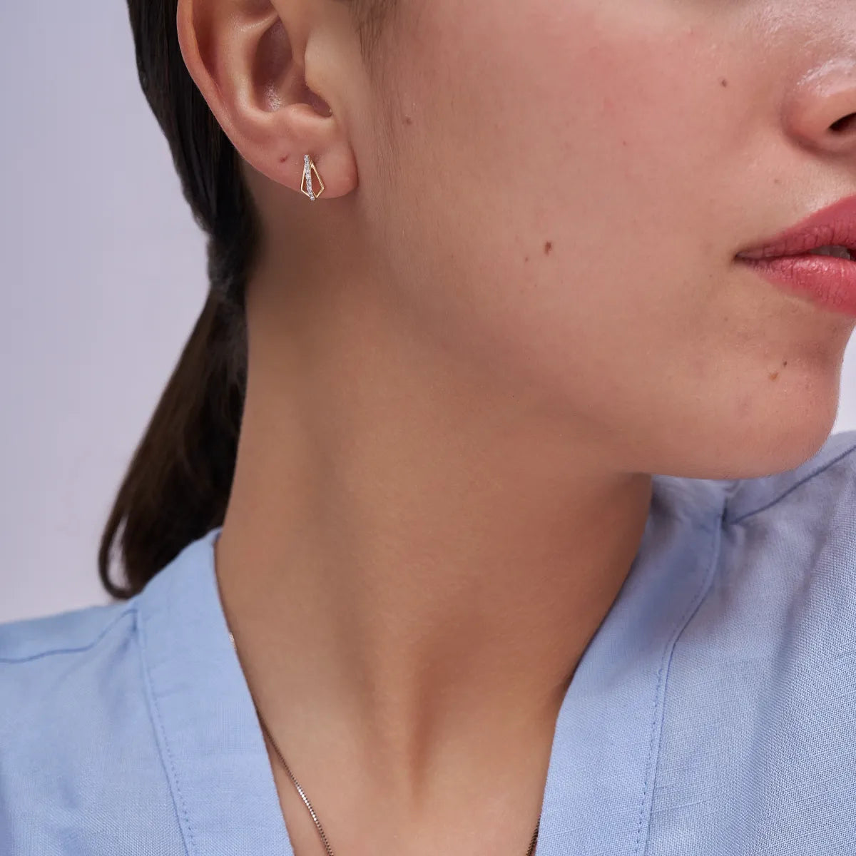 Dual-Tone Kite Frame Diamond Bar Stud Earrings