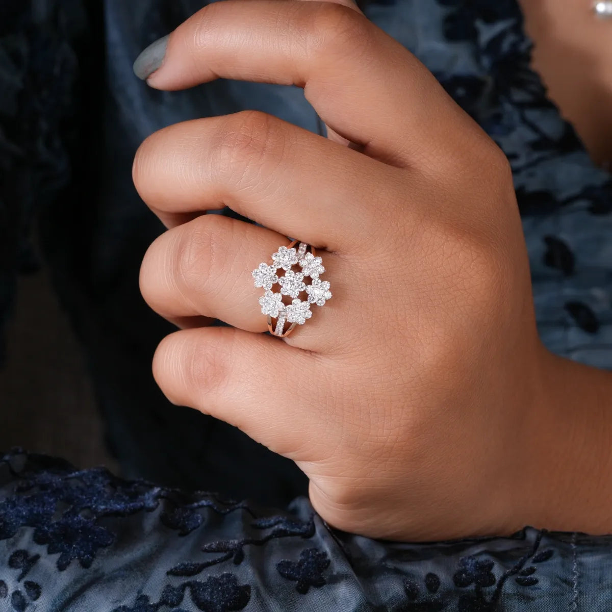 Round Flower Style Cluster Engagement Ring