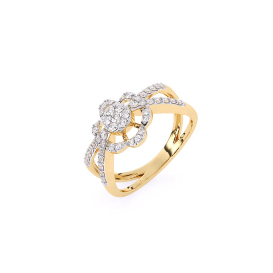 Round Flower Halo Style Split Shank Diamond Ring