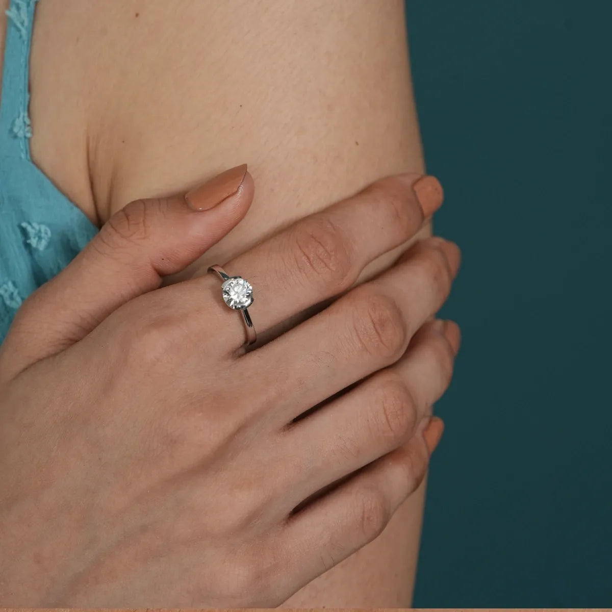 Round Half Bezel Solitaire Diamond Ring