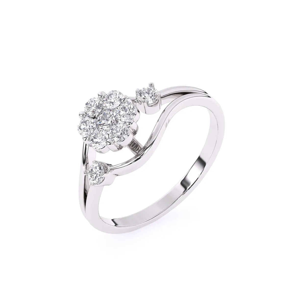Round Diamond Ladies Fancy Cluster Flower Engagement Ring