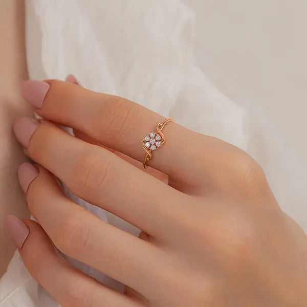 Round Flower Style Diamond 14K Gold Engagement Ring
