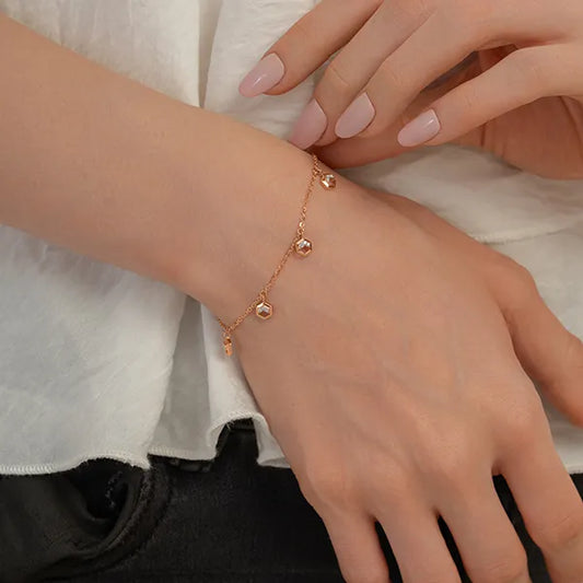 Chain Style Bracelet with Hexagon Diamond Charms