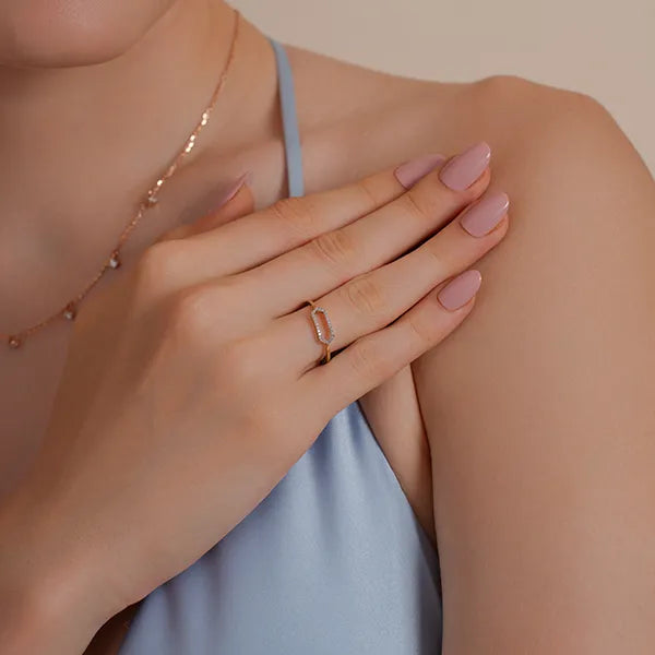 Stylish Open Hexagon Shape Diamond Ring