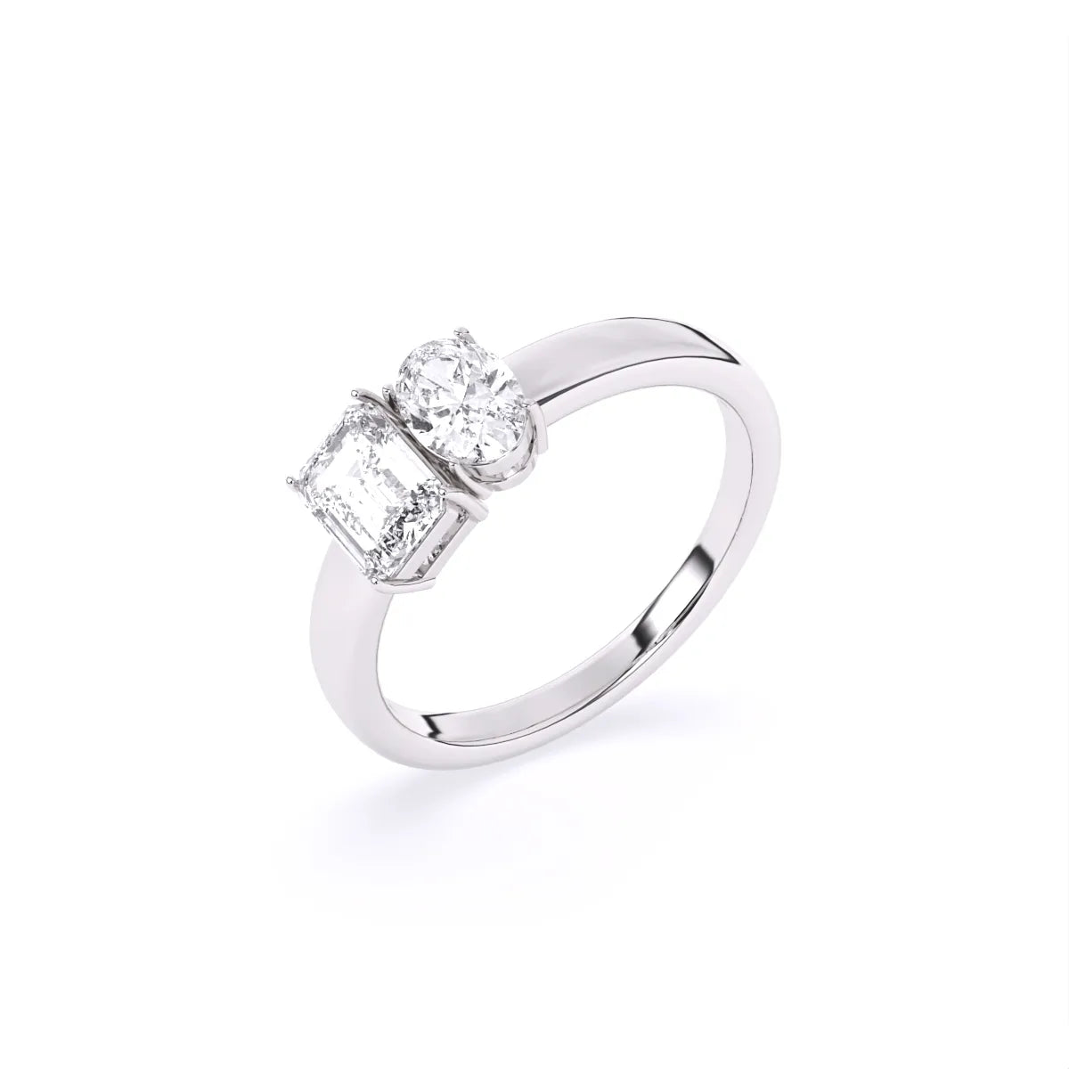 Emerald & Oval Solitaire Toi Et Moi Ring