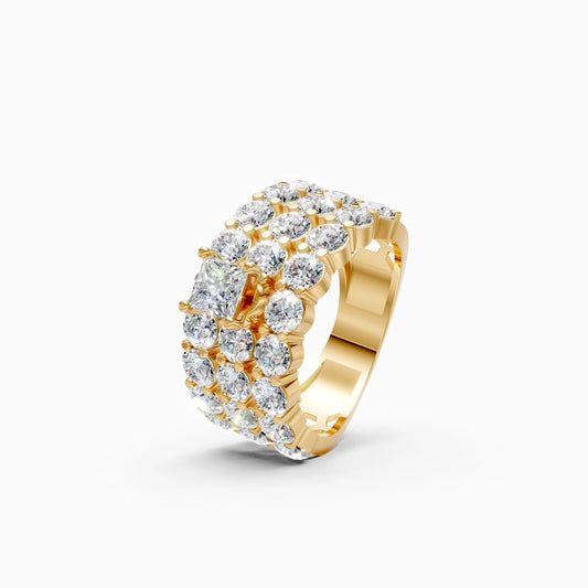 Elegant Three Row Cluster Diamond Ring