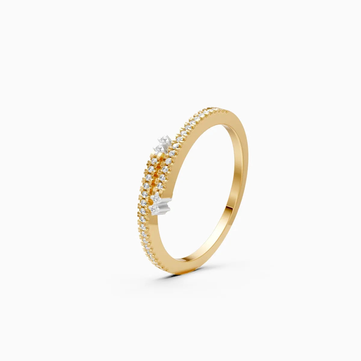 Double-Row Micro-Pavé Band Ring with Baguette Accent Stones