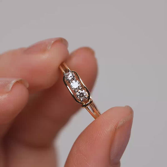 Three-Diamond Cartouche Double Rail Ring