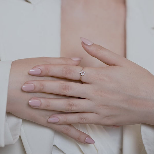 Open Five-Point Star Micro-Pavé Outline Ring