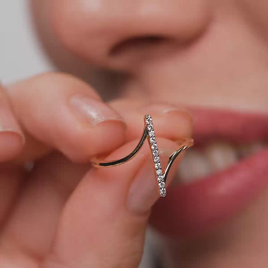 Sculptural Open-Loop Pavé Bar Ring