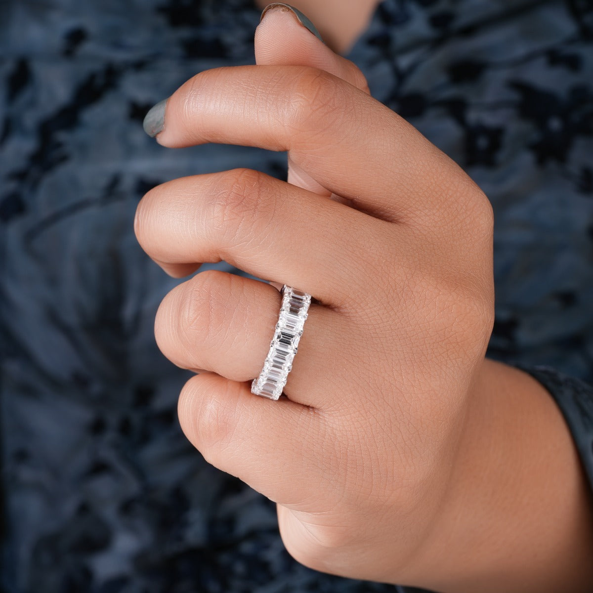 Emerald Full Eternity Lab Diamond Wedding Band